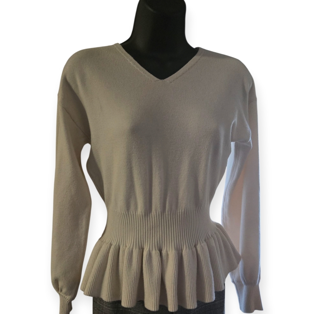 Molly Bracken Cream V-Neck Peplum Sweater